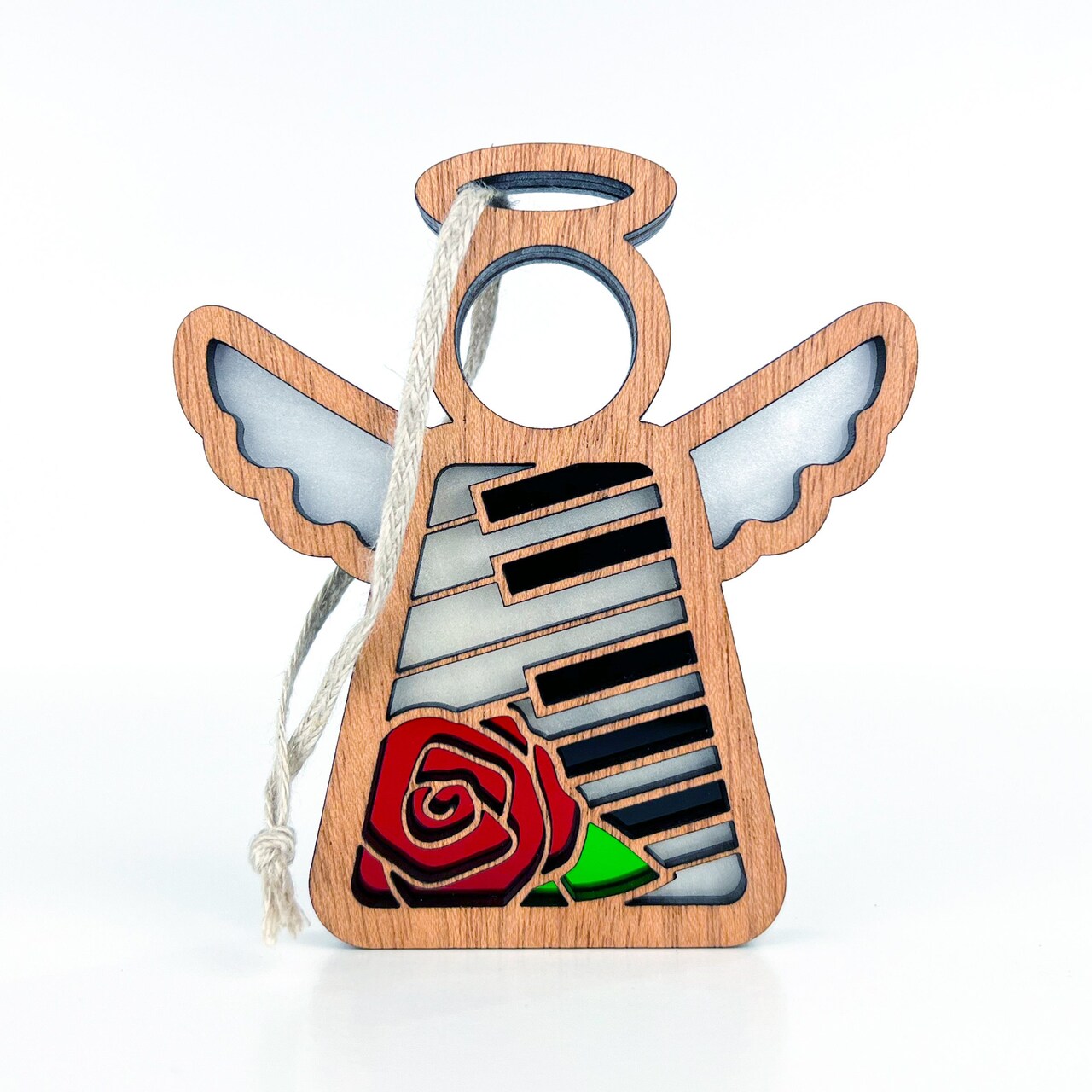 3.5" (H) Piano & Rose Ornament - Handcrafted in Texas - Mother's Angels® Christmas Angel Wings Figurine
